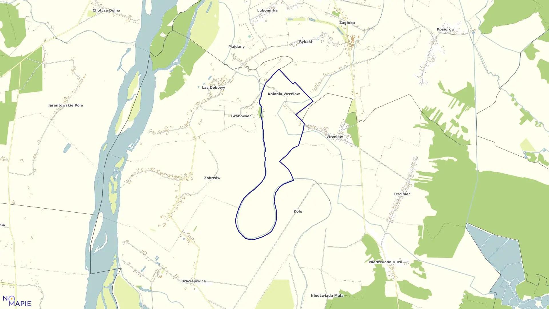 Mapa obrębu 21-KOLONIA WRZELÓW w gminie Wilków